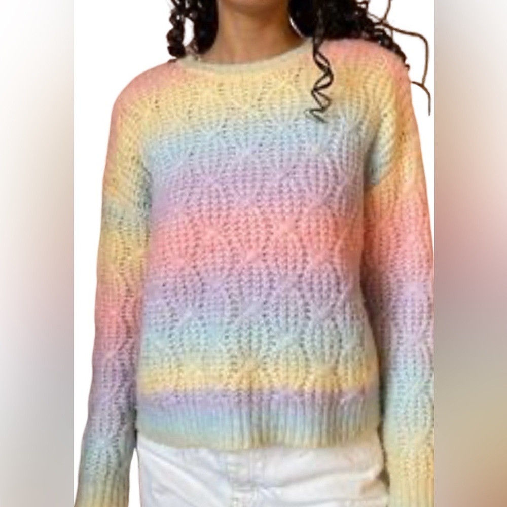 Moon & Madison Pastel Rainbow Soft Knit Sweater - Size Medium